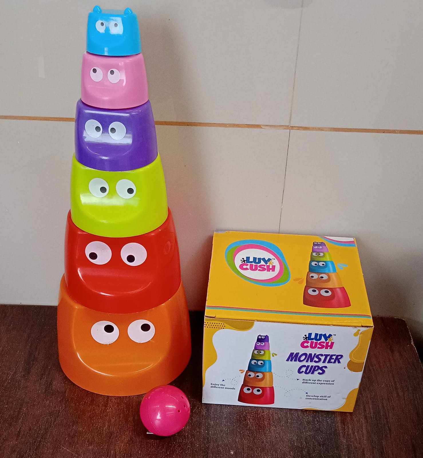 Monster Cups - Activity Toy for Babies 5+ Months Plastic Multicolor Infant & Preschool Toys Develops Motor & Reasoning Skills Birthday Gifts for Boys Girls Age 5+ Months Kids (1 Set) - Bhavnagar Deodap