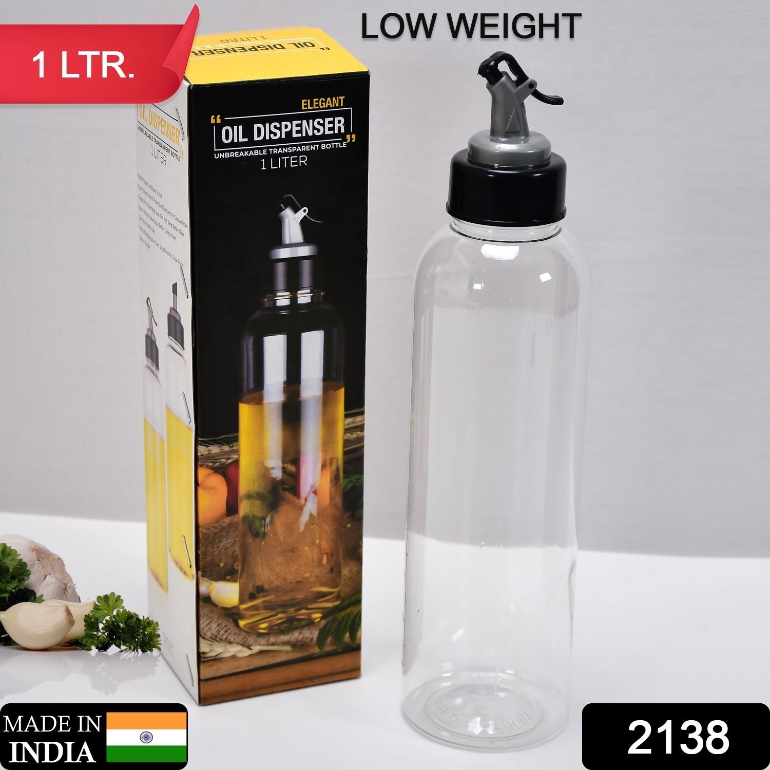 1LTR OIL DISPENSERWITH LID - CLEAR, DRIP FREE SPOUT, CONTROLLED USE - Bhavnagar Deodap