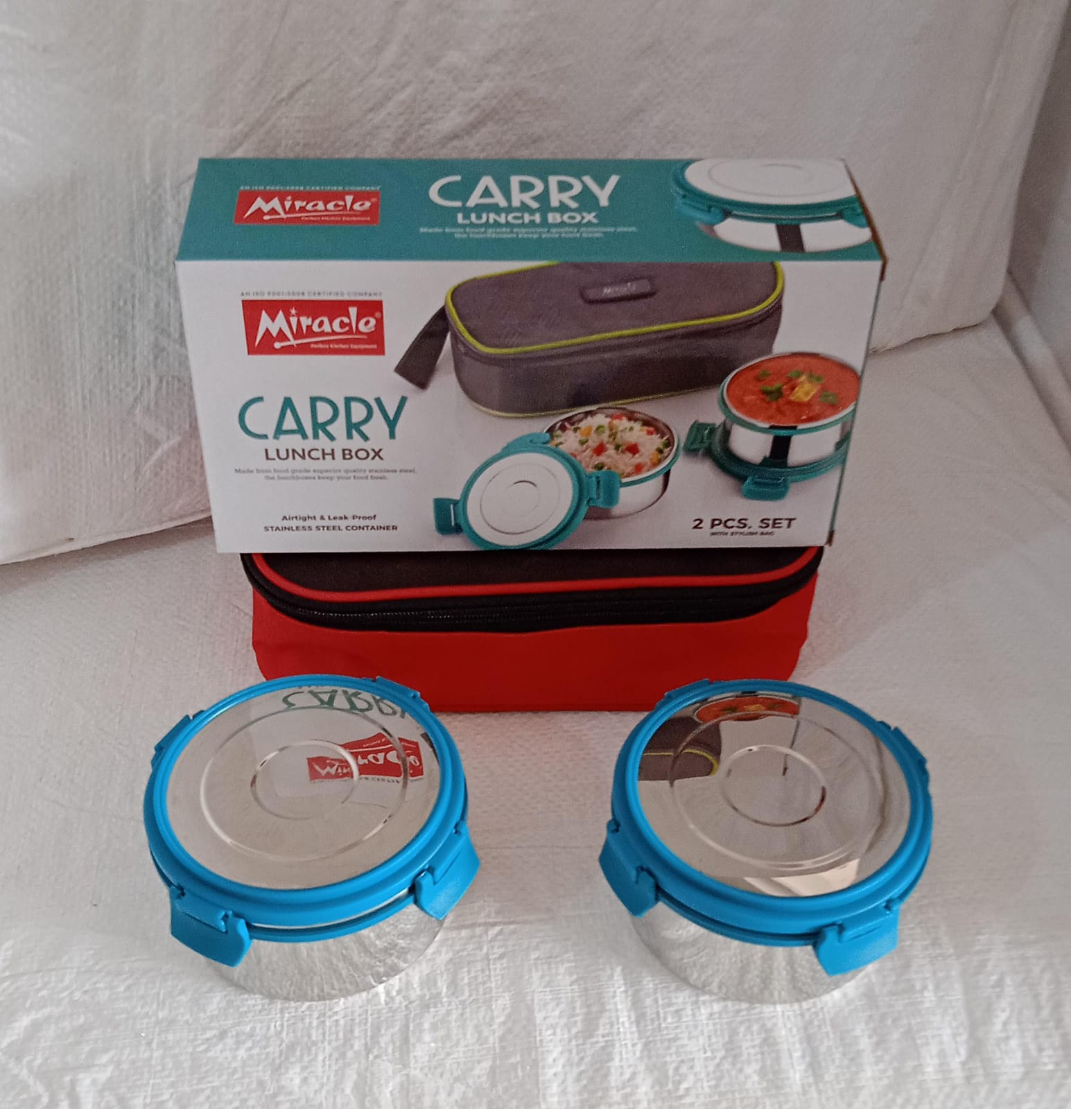 Miracle Carry Lunch Box Microwave Safe Lunch Box With Insulated Bag 2 Compartment Lunch Box (400 ML / 2 pc) - Bhavnagar Deodap