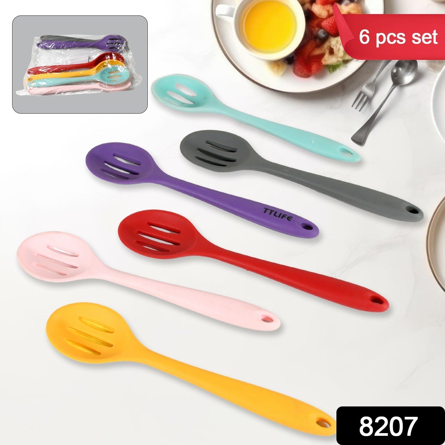 Multipurpose Silicone Spoon, Silicone Basting Spoon Non-Stick Kitchen Utensils Household Gadgets Heat-Resistant Non Stick Spoons Kitchen Cookware Items For Cooking and Baking (6 Pcs Set) - Bhavnagar Deodap