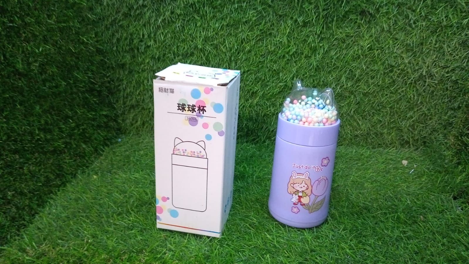 Girl Glass Water Bottle for School with Kid Sparkle Strap Cat Lid Sequins Glitter Glass Cup Birthday Gift Children 350ml (MOQ :- 75 pc) - Bhavnagar Deodap