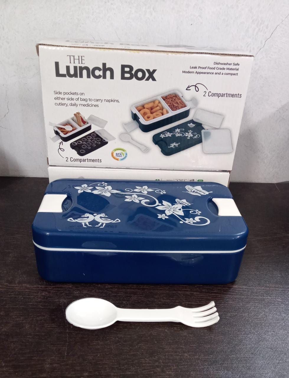 Airtight Lunch Box 2 Compartment Lunch Box Leak Proof Food Grade Material Lunch Box Modern Appearance & Compact Lunch Box With Spoon - Bhavnagar Deodap