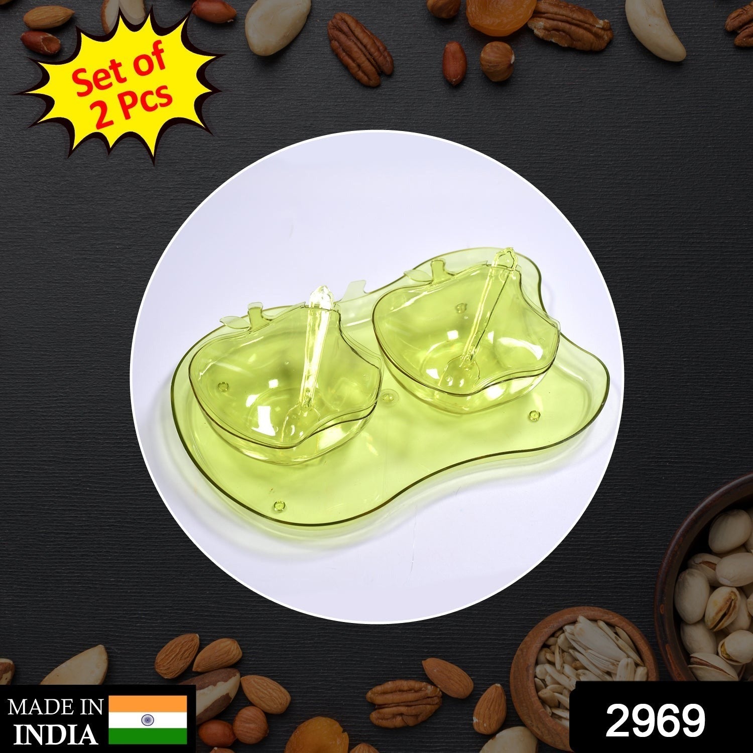 Apple Shape 2Piece Serving Set of Bowl with Spoon & Tray. Dinnerware Serving Snacks & Pickle - Bhavnagar Deodap