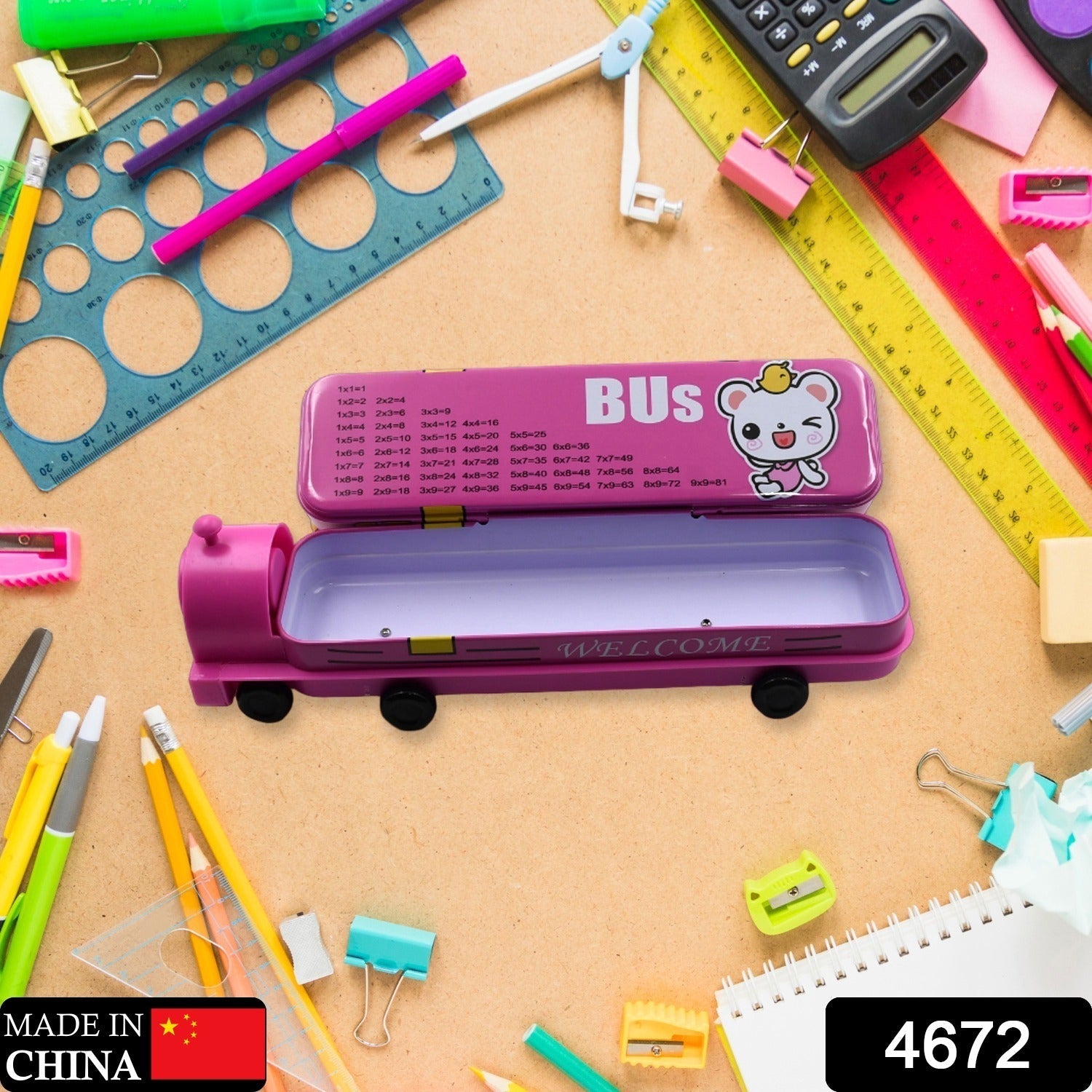 Double Decker Magic Bus Compass 2 Layer Metal Bus Compass Pencil Case with Movable Wheels & Sharpener Bus Shape with Tiers Metal Pencil Box for Kids Birthday Party - Bhavnagar Deodap