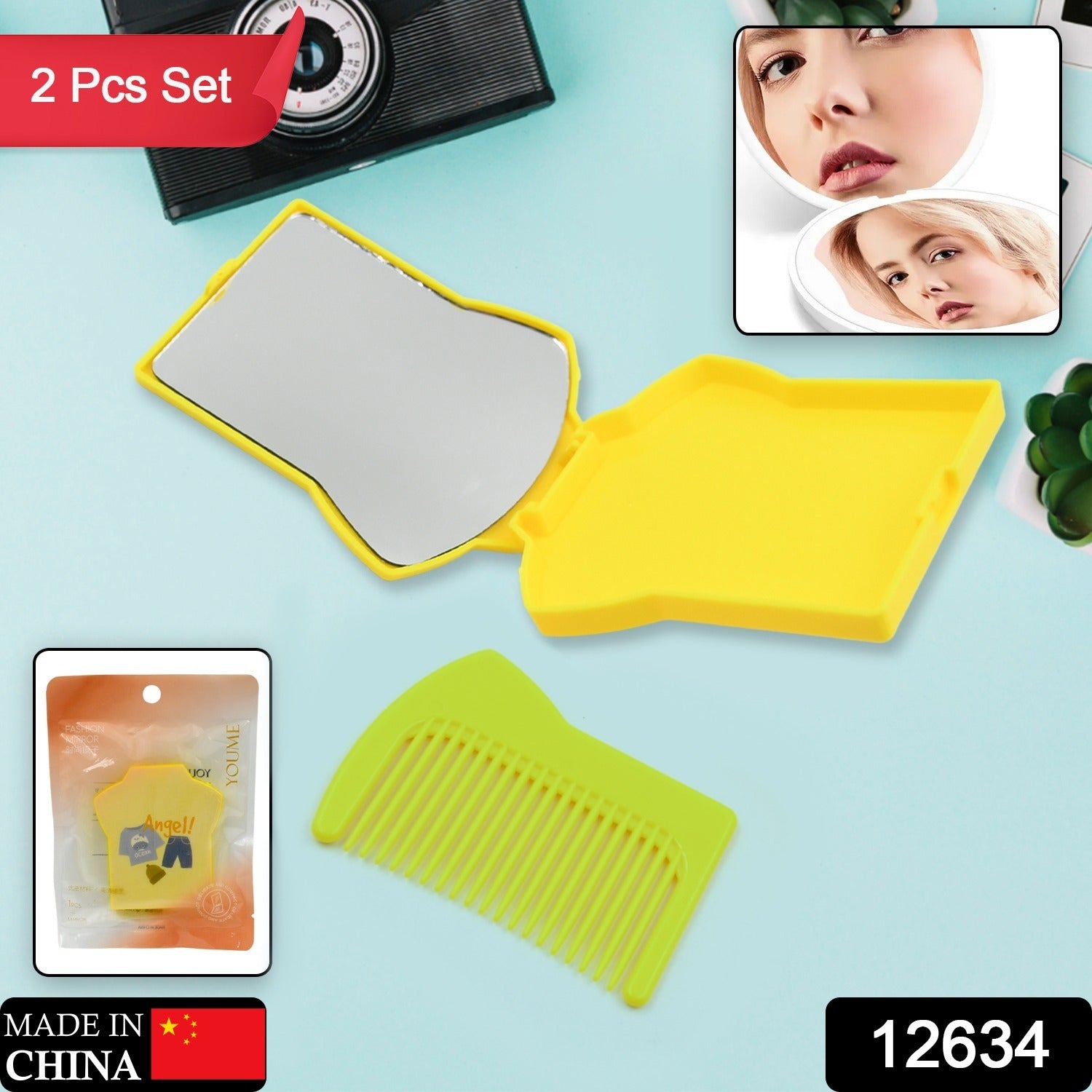 Combo Of Hair Comb And Mirror Set For Women And Girls Casual And Travelling Use Folding Pocket Hairbrush, Mini Hair Comb Compact Travel Size, Hair Massage Comb, For Men Women And Girls - Bhavnagar Deodap