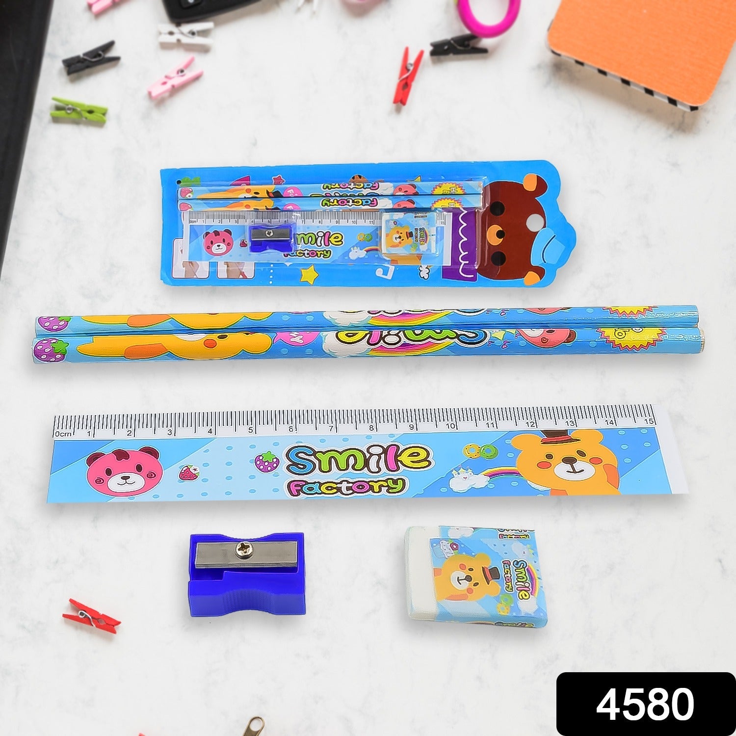 Cartoon Wooden Pencil Set for Kids Boys Return Gifts Birthday Party Space Stationary Set Pencil Eraser Sharpener Combo Kit for Kids Boys (Mix Color / 1 Set) - Bhavnagar Deodap