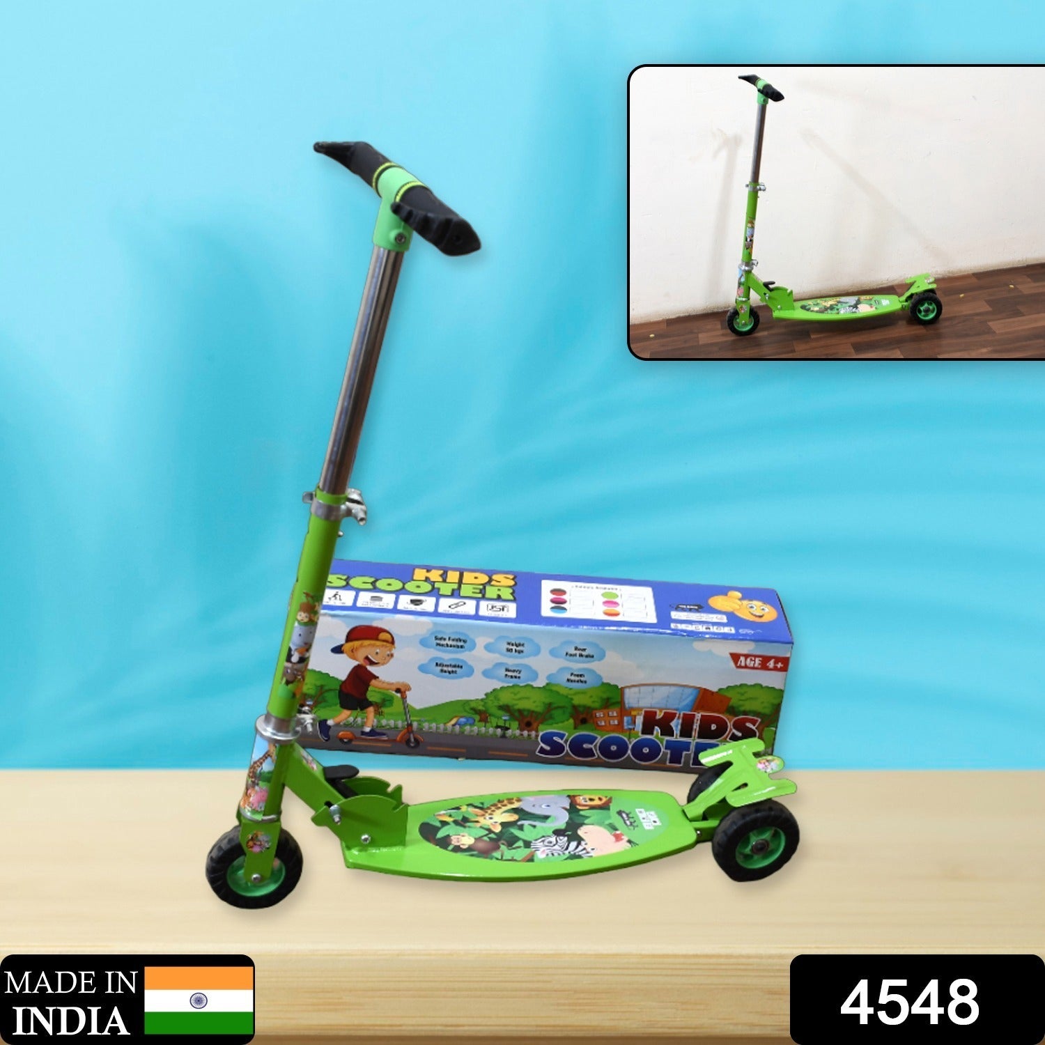 Basic Kids Ride On Leg Push Scooter for Boys and Girls (4 - 8 Years Old Kids) 3 Wheel Foldable Scooter Cycle with Height Adjustment for Boys and Girls Multi-Colour - Bhavnagar Deodap