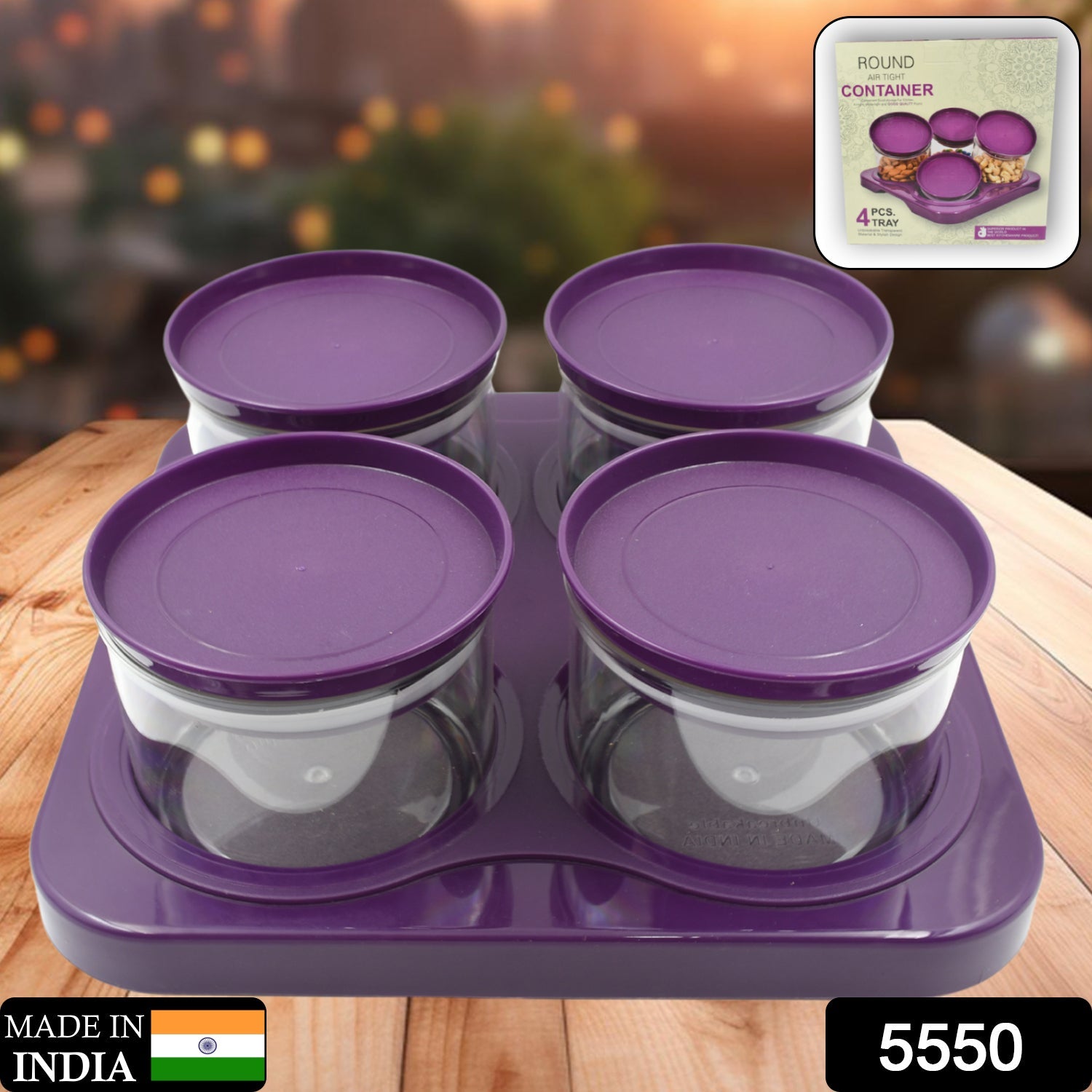 Airtight Plastic 4 Pc Storage Container Set, With Tray Dry Fruit Plastic Storage Container Tray Set With Lid & Serving Tray For Kitchen - Bhavnagar Deodap