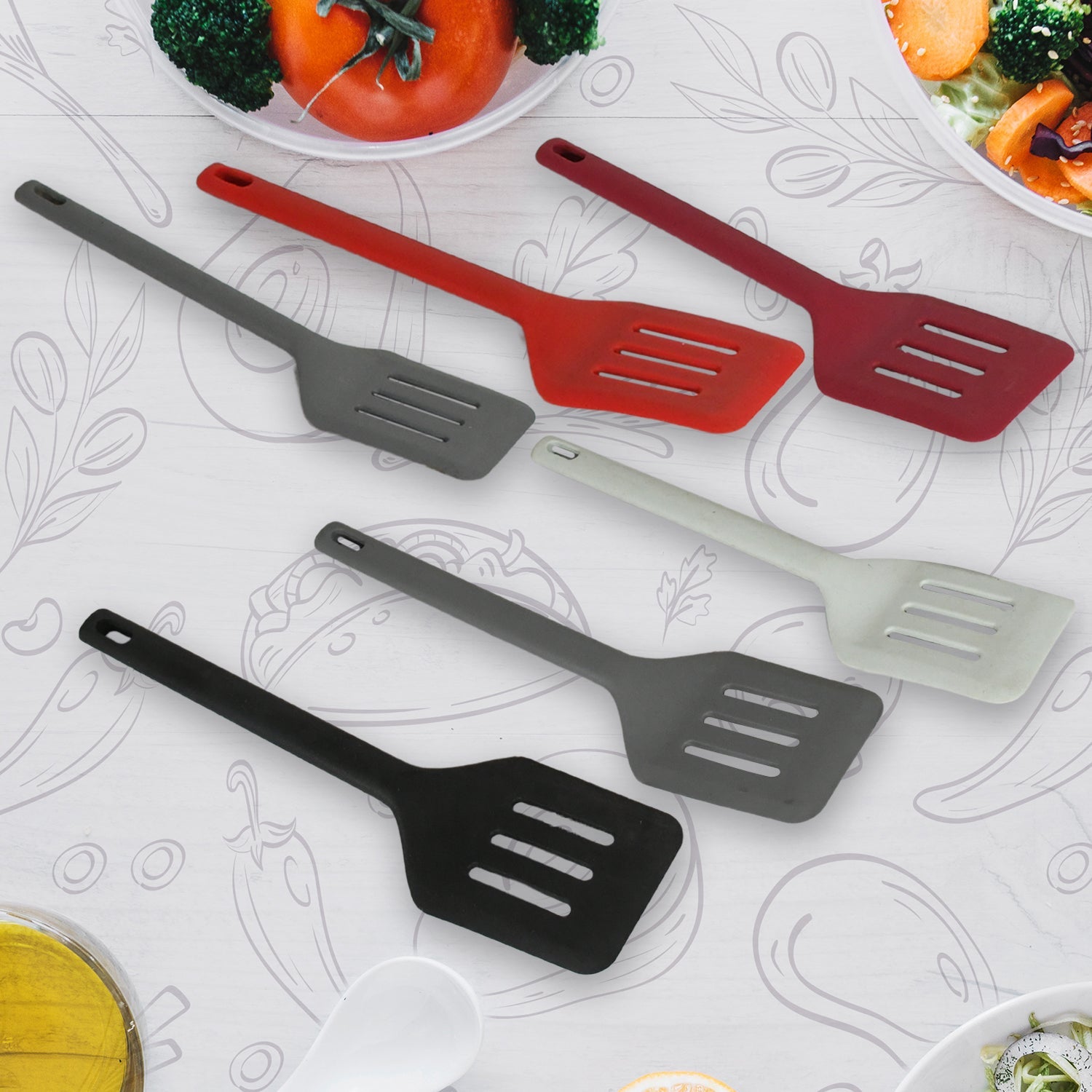 Multipurpose Silicone Spoon, Silicone Basting Spoon Non-Stick Kitchen Utensils Household Gadgets Heat-Resistant Non Stick Spoons Kitchen Cookware Items For Cooking and Baking (6 Pcs Set) - Bhavnagar Deodap