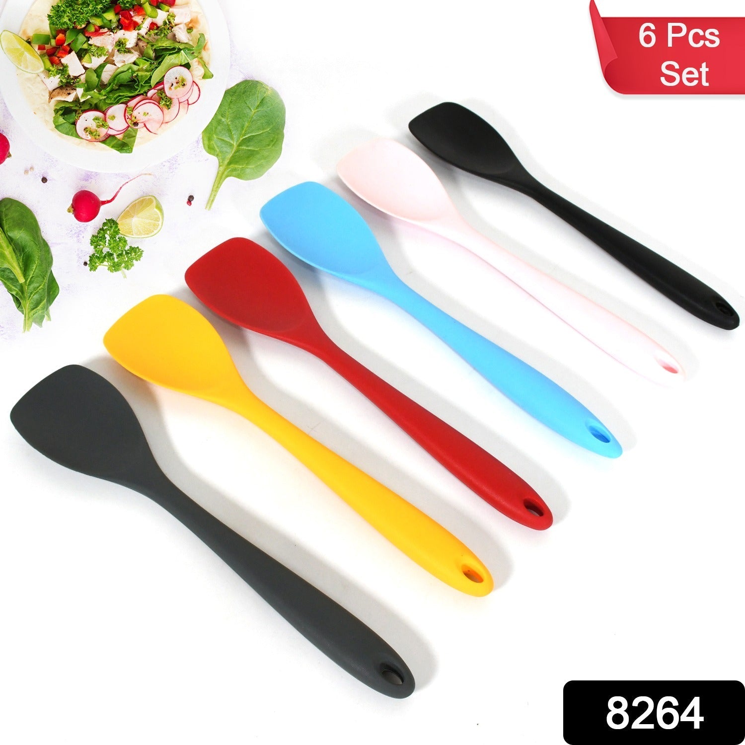 Multipurpose Silicone Spoon, Silicone Basting Spoon Non-Stick Kitchen Utensils Household Gadgets Heat-Resistant Non Stick Spoons Kitchen Cookware Items For Cooking and Baking (6 Pcs Set) - Bhavnagar Deodap