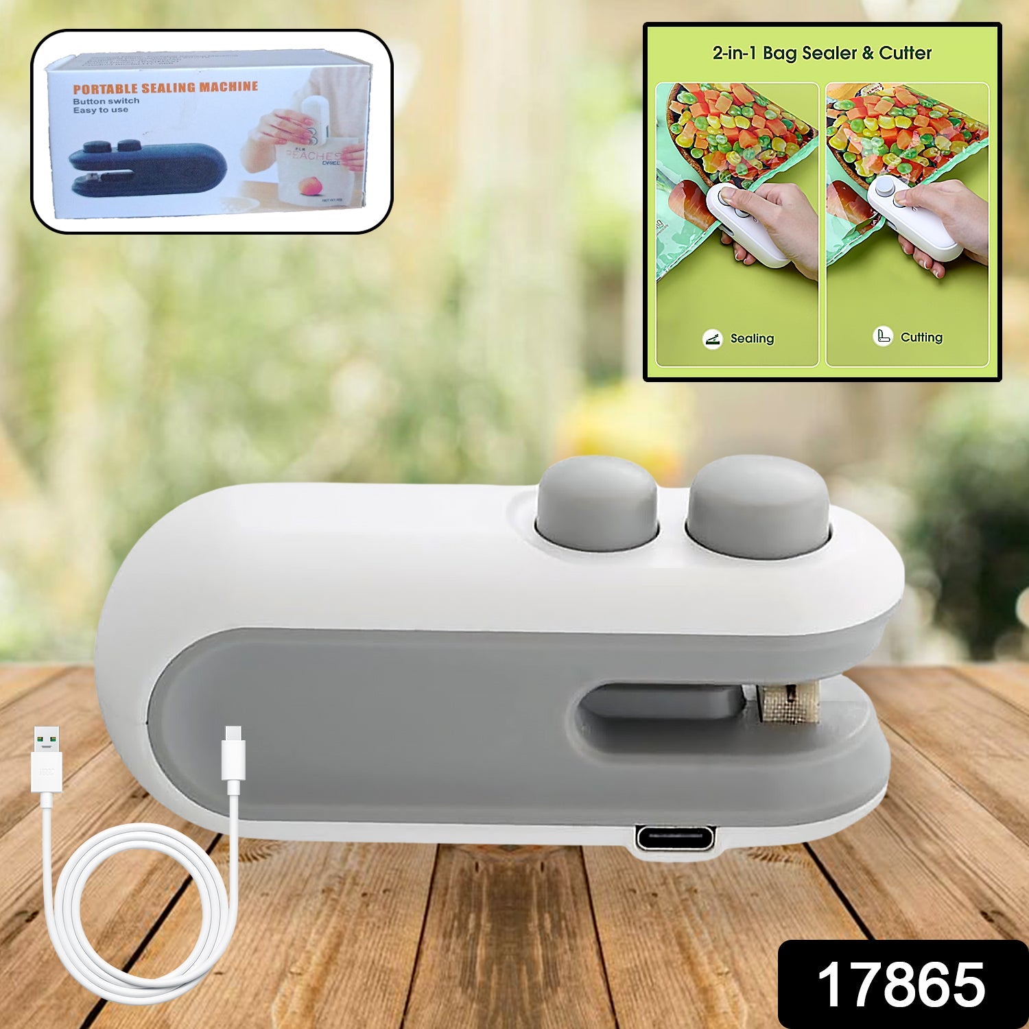 Mini Bag Sealer, 2 in 1 Seal & Cutter Heat Sealers, TYPE-C USB Charging Portable Bag Reseller, Handle Food Sealer, Sealing Machine for Food Storage Plastic Bags Snacks Keep Food Fresh - Bhavnagar Deodap