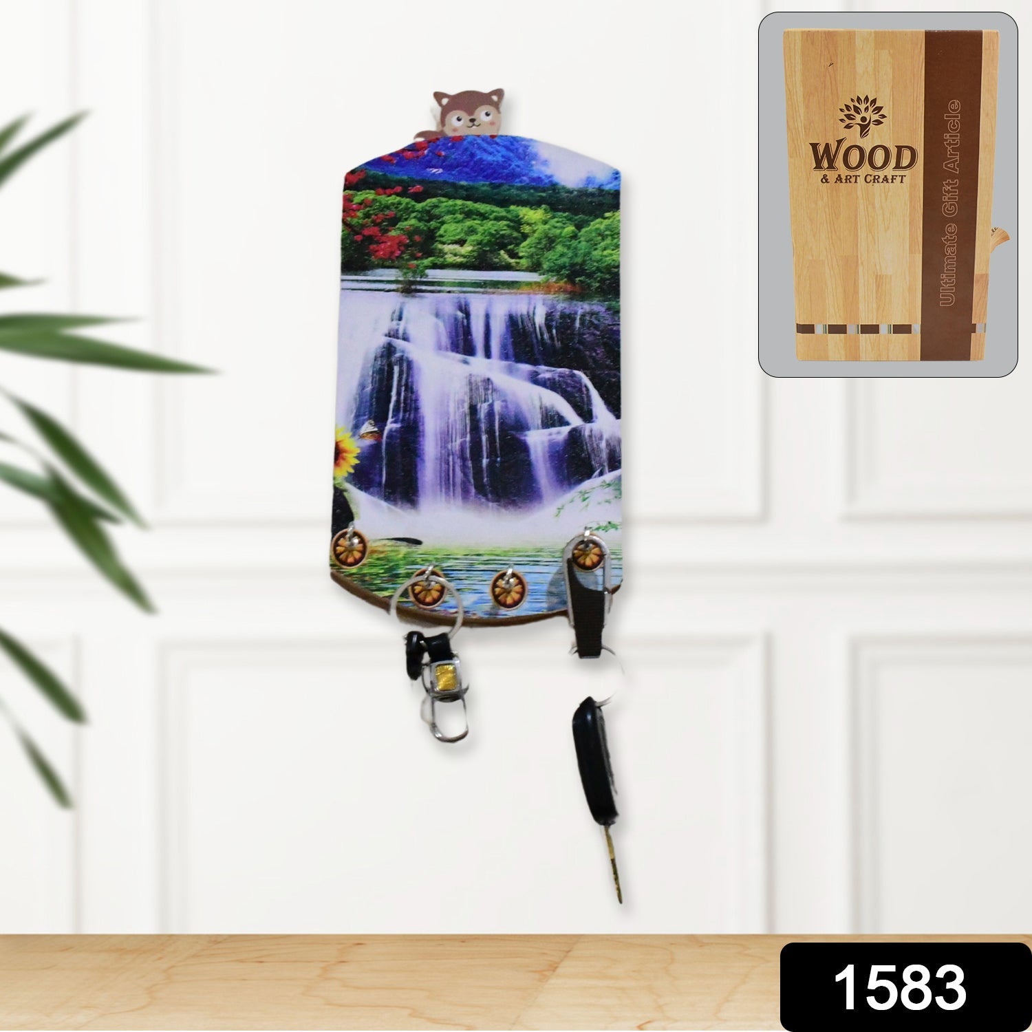Decorative Wooden Vertical Scenery with Hooks for Wall Hanging - Bhavnagar Deodap