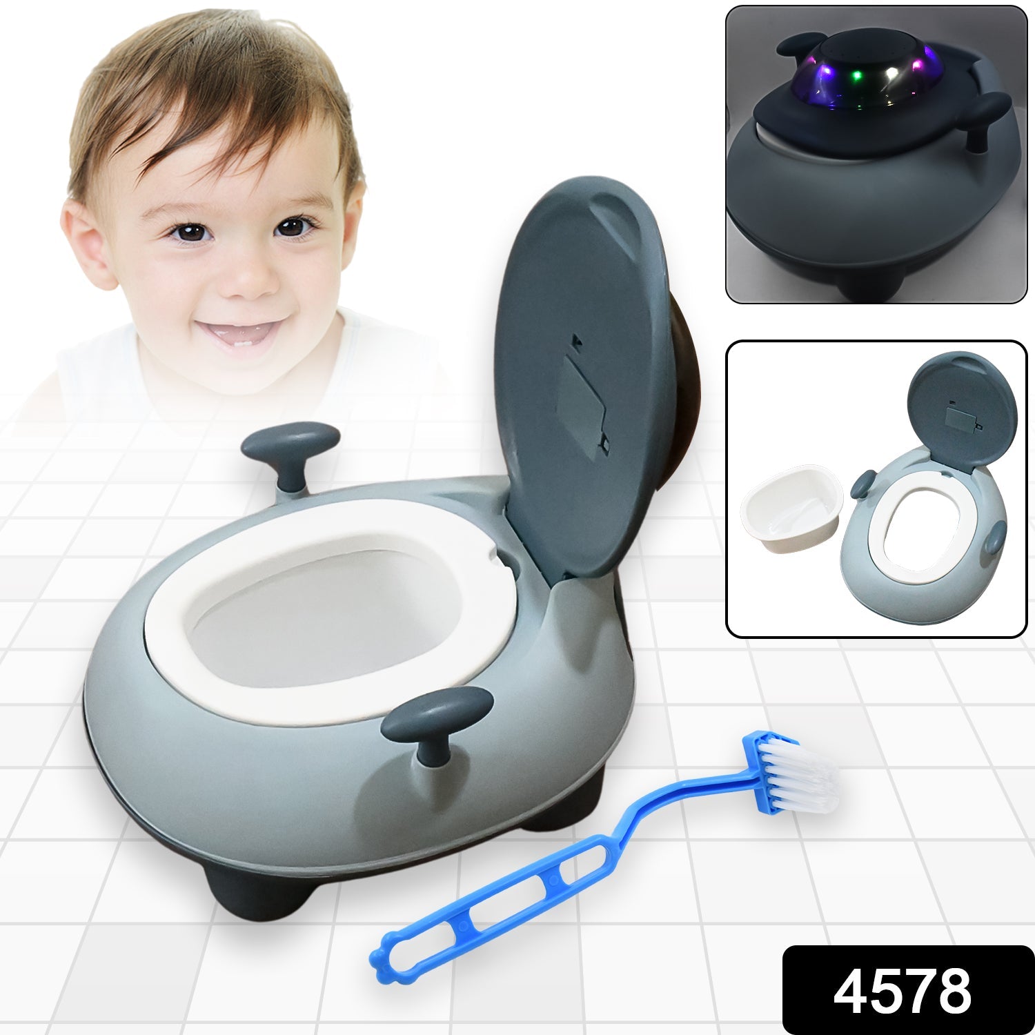 BABY PORTABLE LIGHTING & MUSIC TOILET, BABY POTTY TRAINING SEAT BABY POTTY CHAIR FOR TODDLER BOYS GIRLS POTTY SEAT FOR 1+ YEAR CHILD - Bhavnagar Deodap