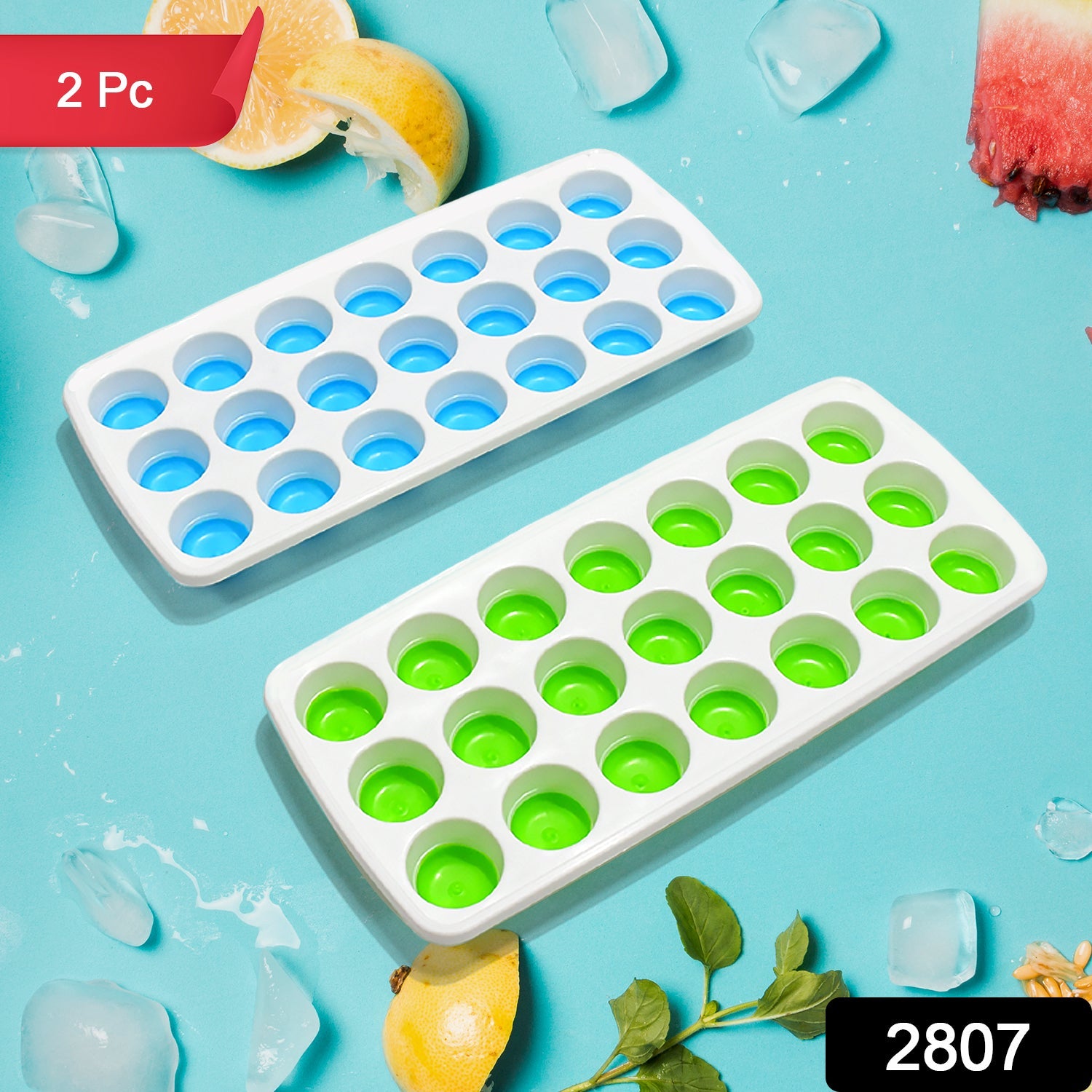 21 Cavity Pop Up Ice Cube Trays-Easy Release, Flexible Silicone Bottom - Stackable, BPA Free, Food Grade - for Convenient Freezer Ice Making (2 Pc Set) - Bhavnagar Deodap