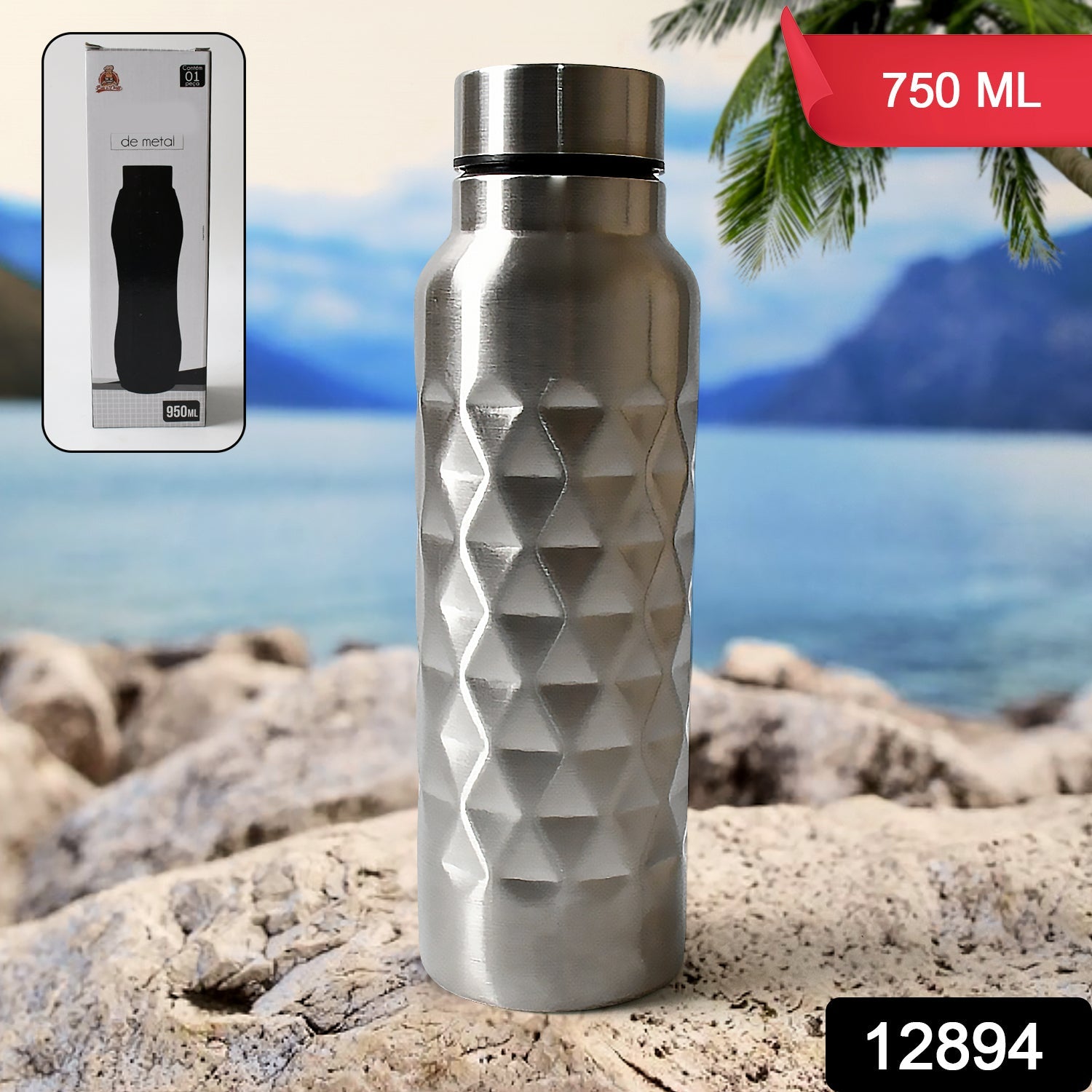 Stainless Steel Fridge Water Bottle, Diamond Design, Leak Proof, SS Water Bottle for Office, School, Gym, Refrigerator, and Home use (750ml Approx) - Bhavnagar Deodap