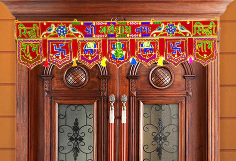 42inch Traditional Art Handmade Door, Velvet Toran, Hanging for Home Traditional, Multicolour - Bhavnagar Deodap