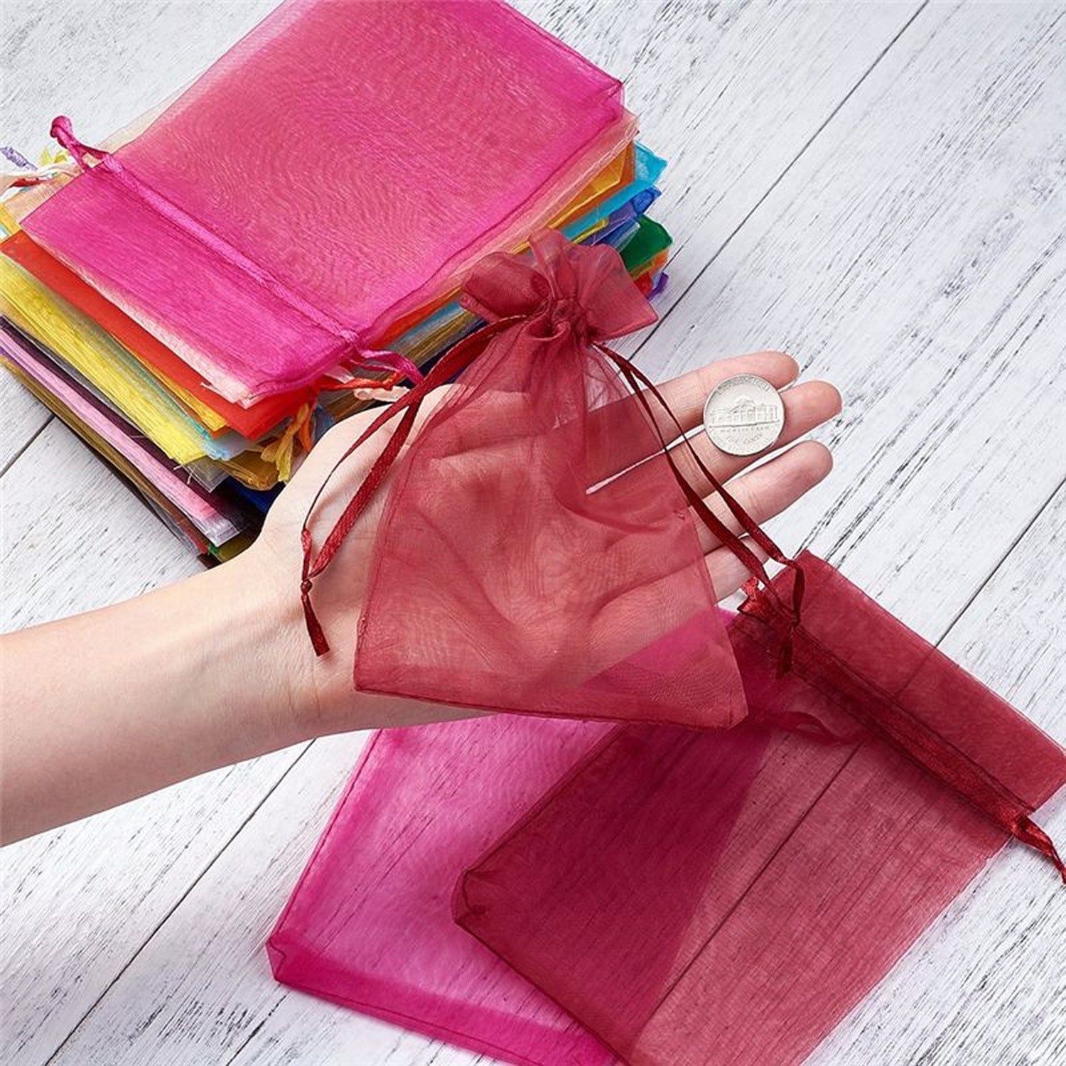 Organza Gift Bags Small Mesh Bags Drawstring Gift Bags Christmas Drawstring Organza Gift Bags, Wedding Party Festival Gift Bags (50 Pcs Set) - Bhavnagar Deodap